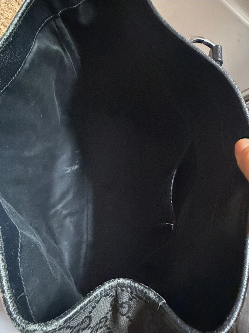 Gucci Black GG Canvas Tote with Leather Trim